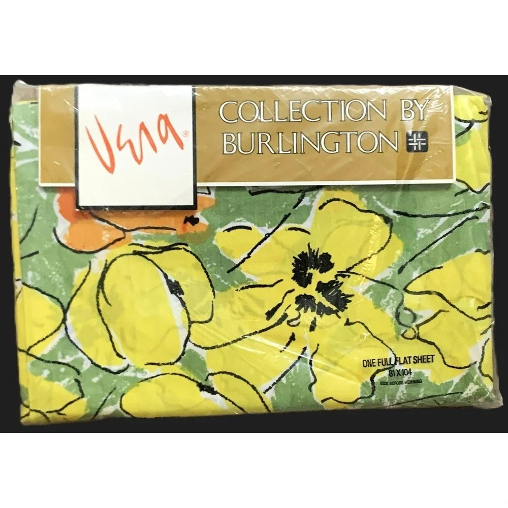Vtg Vera Neumann by Burlington Full Flat Sheet Tulip Dreams Yellow Orang NOS 70s